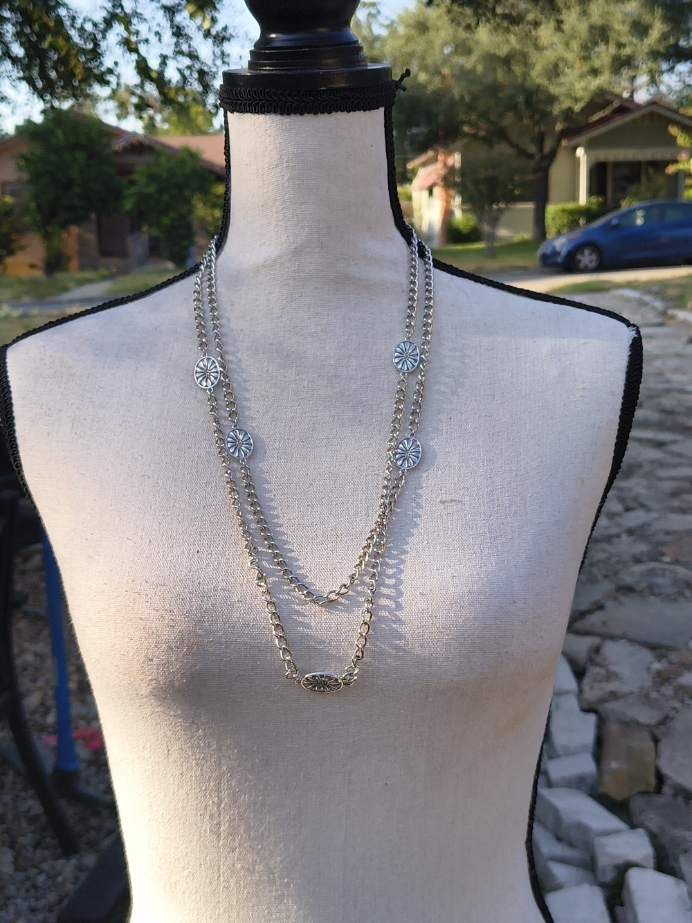 Monet Silver-Tone Multi-Chain Necklace with Floral Medallions